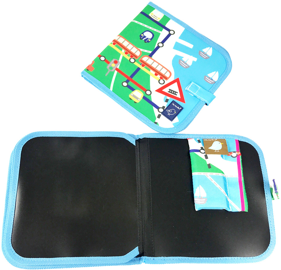 Cahier ardoise TRAIN + 4 craies Zéro poussière