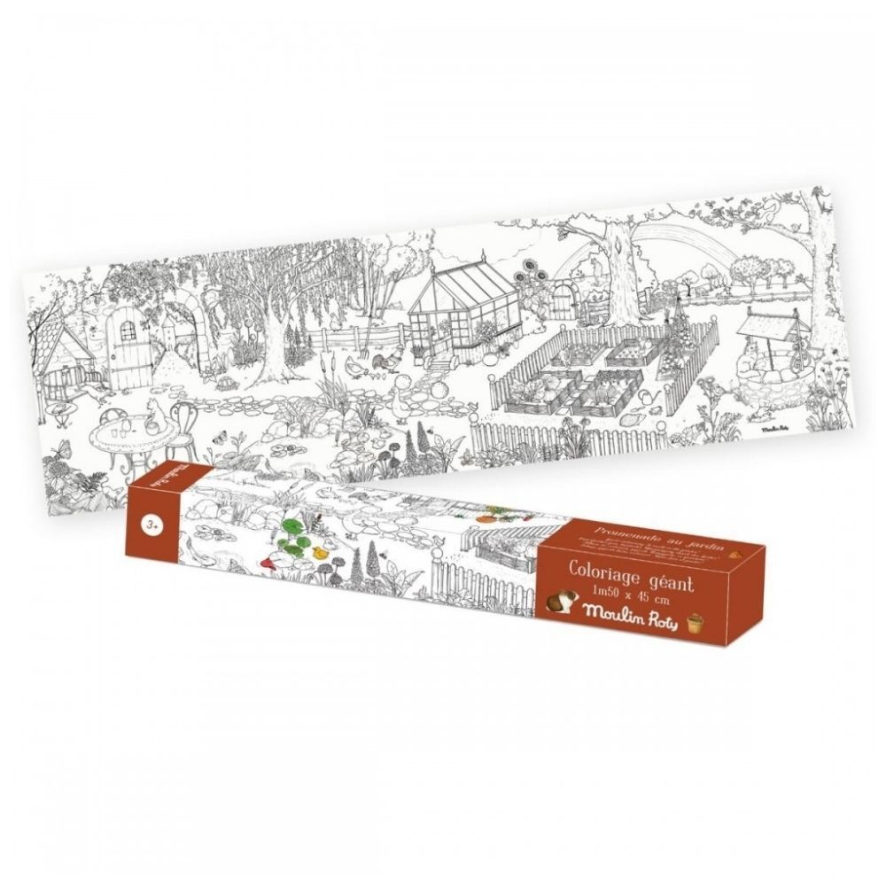 Coloriage géant le jardinier promenade au jardin