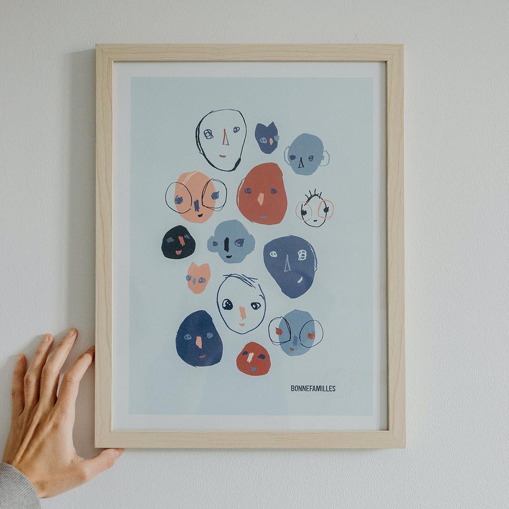 Affiche Portrait de Famille Bleu A4 - Bonnefamilles