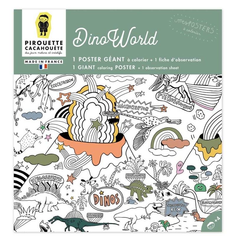 Poster à colorier Dinosaures - Pirouette Cacahouète