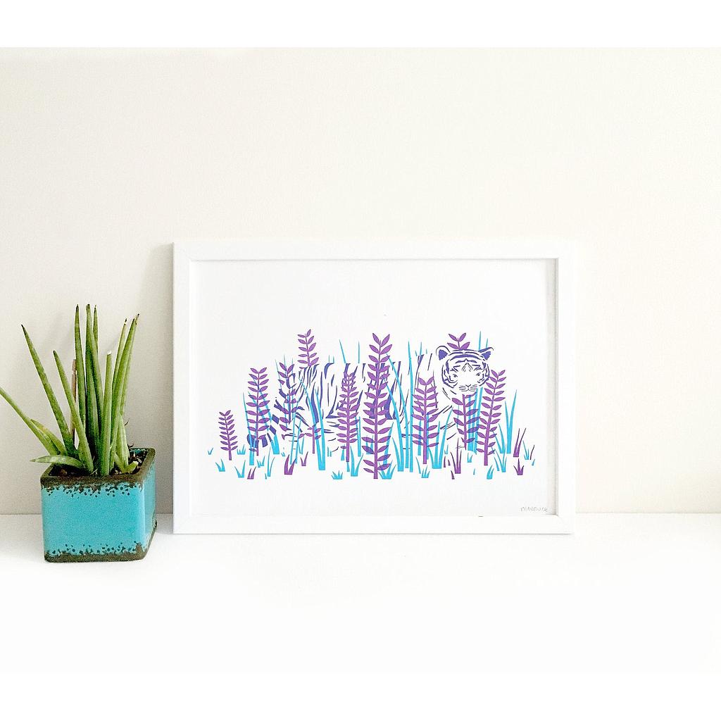 Tiger In The Grass Risograph Print 2