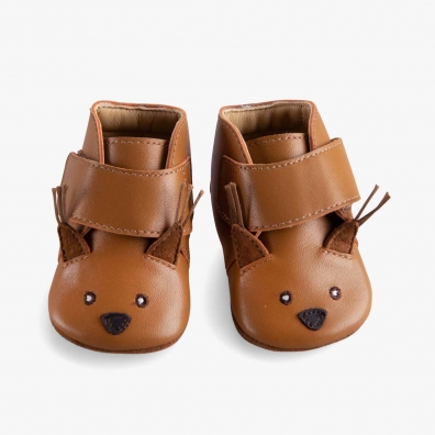 Chaussons en cuir Pomme des Bois Ecureuil Camel 0-6 mois Moulin Roty
