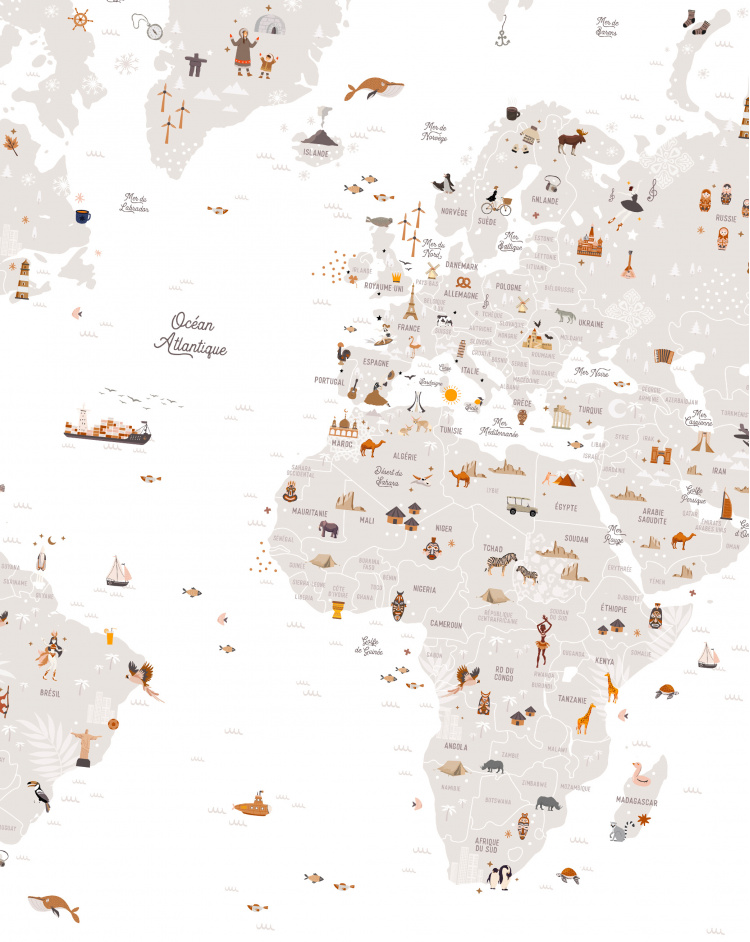 Affiche Carte du monde avec Tampon dateur et encre Les Petites Dates