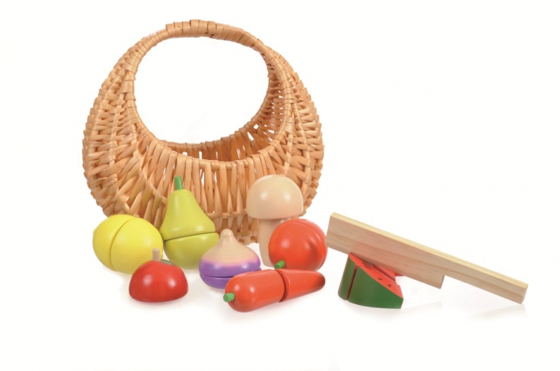 Set de fruits et légumes en bois à couper et panier Egmont