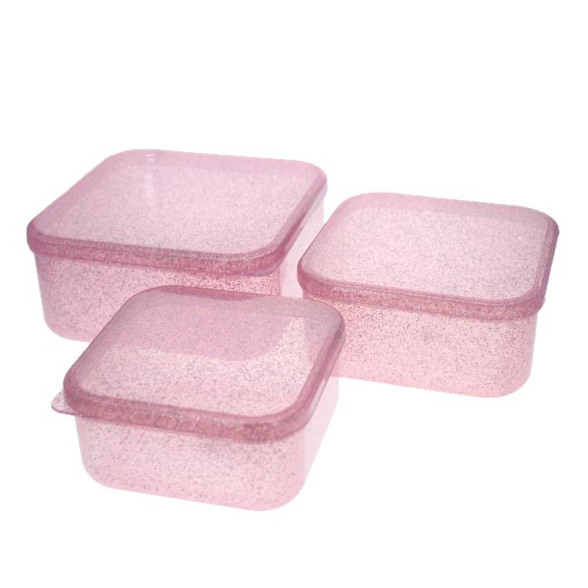 Lunchbox Paillettes Roses 3 pièces Pause Goûter