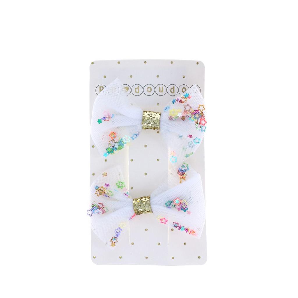 Lot de 2 barrettes noeud étoiles multicolores Roudoudou